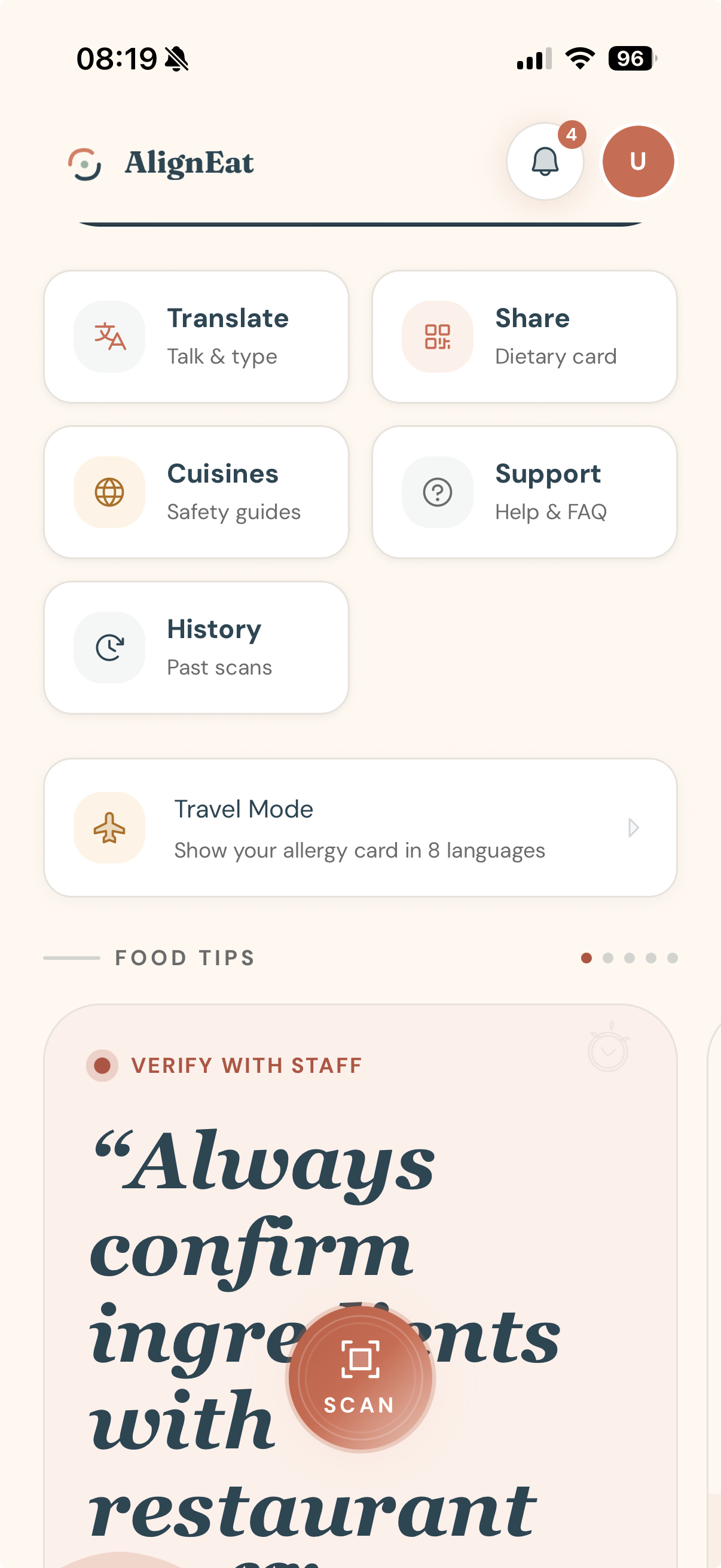 AlignEat app tools and verify with staff safety guidance