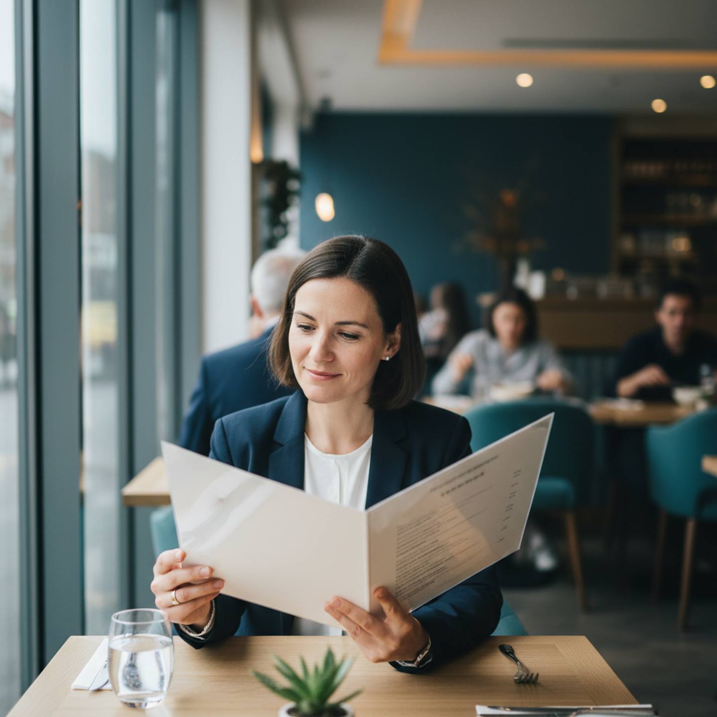 Person reviewing a restaurant menu with confidence, navigating low-FODMAP eating out at restaurants with dietary restrictions in mind