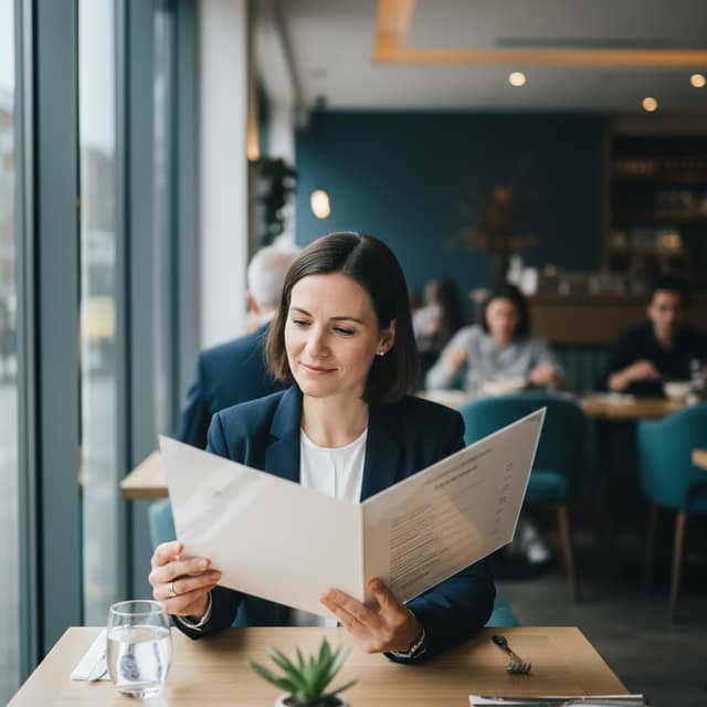 Person reviewing a restaurant menu with confidence, navigating low-FODMAP eating out at restaurants with dietary restrictions in mind