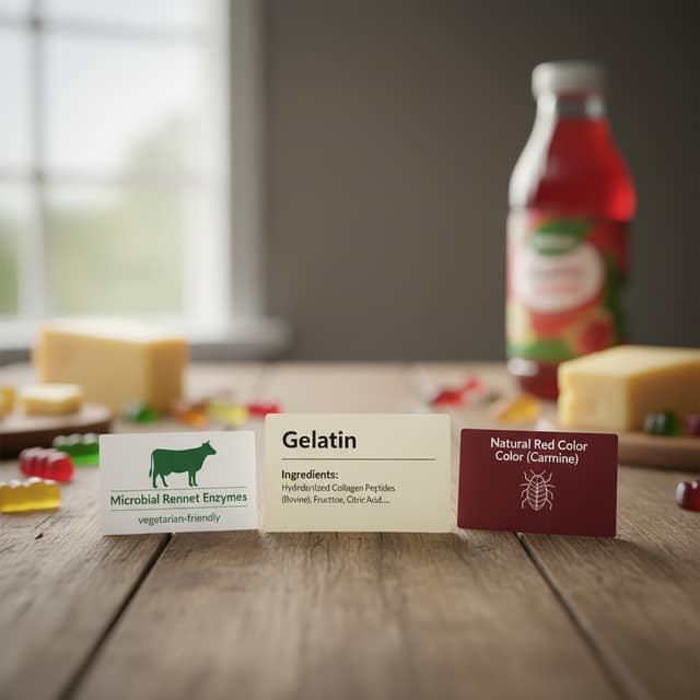 Common hidden animal derivatives vegetarian and vegan diners often miss, including rennet, gelatin, isinglass, and carmine in food